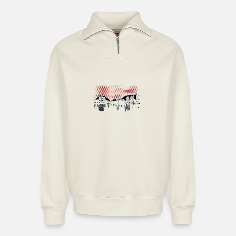 Skyline Köln Halftone - Relaxed Unisex Organic Half Zip Sweatshirt – von SPREAD - Naturweiß