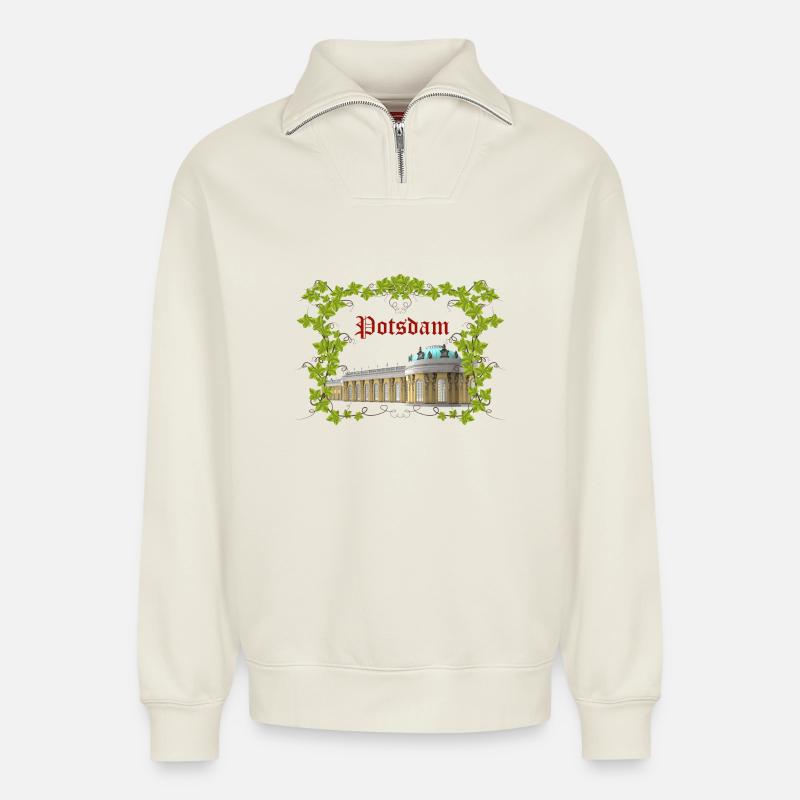 Potsdam - Relaxed Unisex Organic Half Zip Sweatshirt – by SPREAD - off white