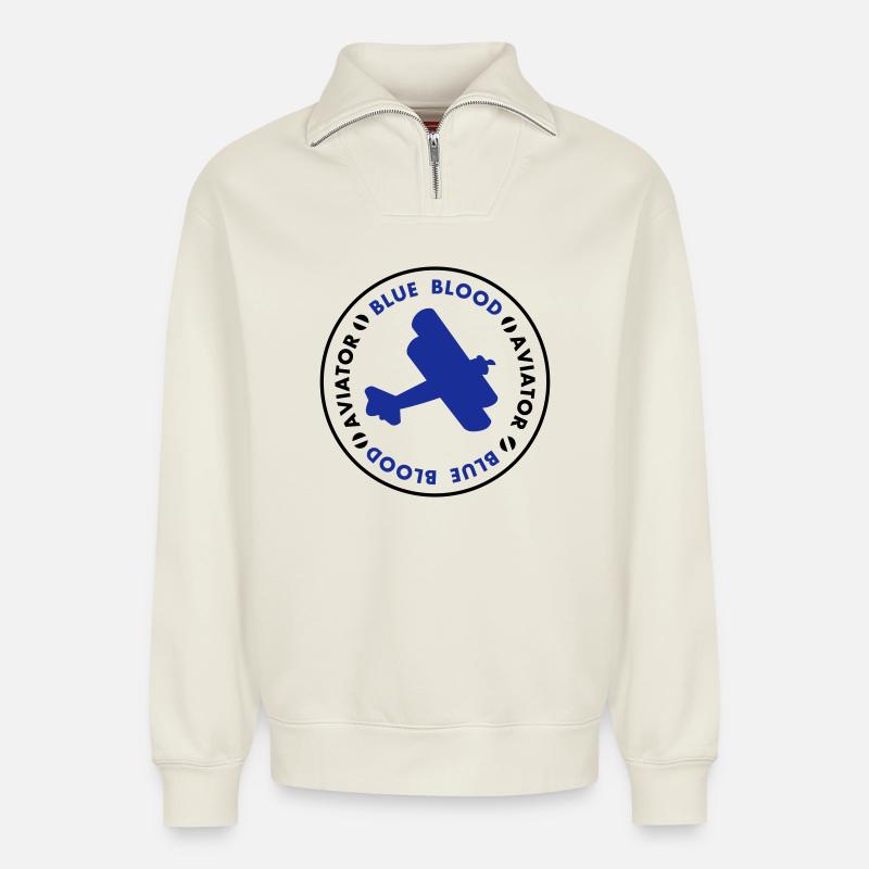 aviator - Relaxed Unisex Organic Half Zip Sweatshirt – by SPREAD - off white