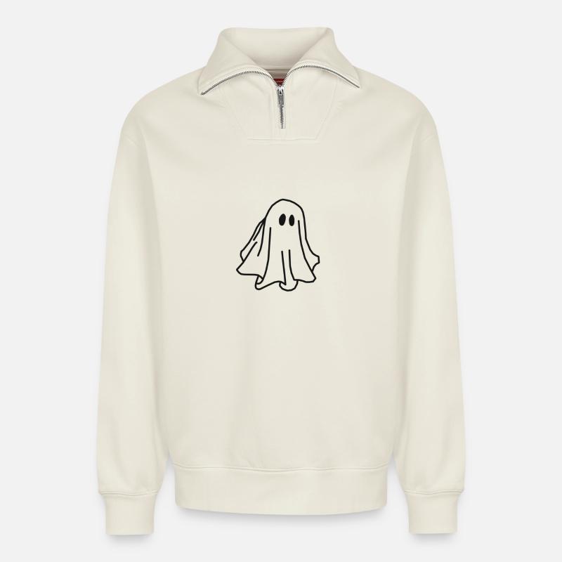 ghost - Relaxed Unisex Organic Half Zip Sweatshirt – by SPREAD - off white