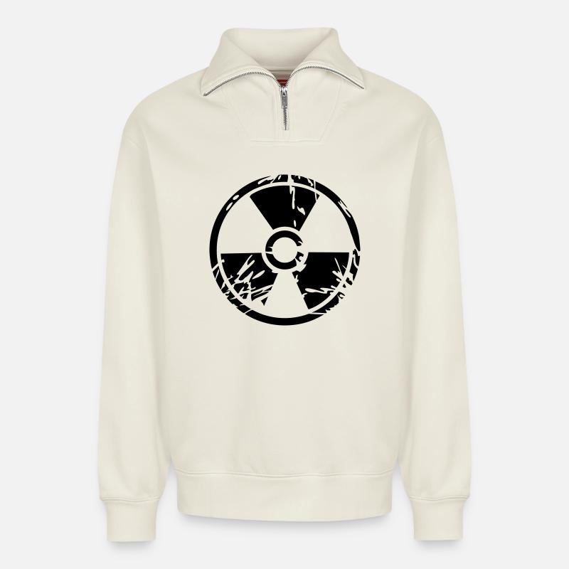 nuclear radioactive - Relaxed Unisex Organic Half Zip Sweatshirt – by SPREAD - off white