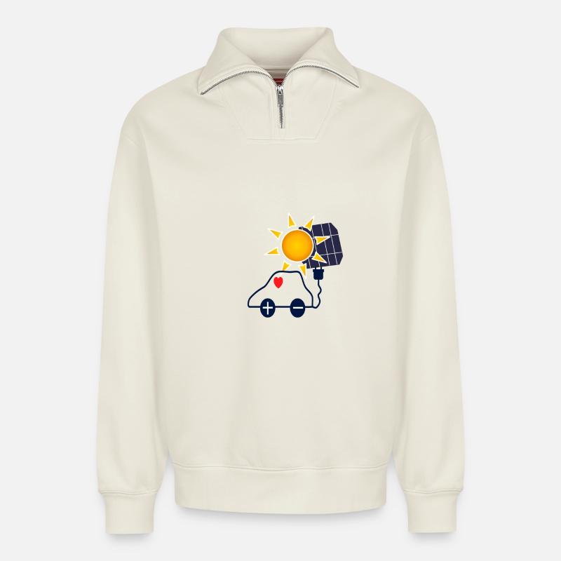 Sonnenkraft Auto mit Solarpanel - Relaxed Unisex Organic Half Zip Sweatshirt – von SPREAD - Naturweiß