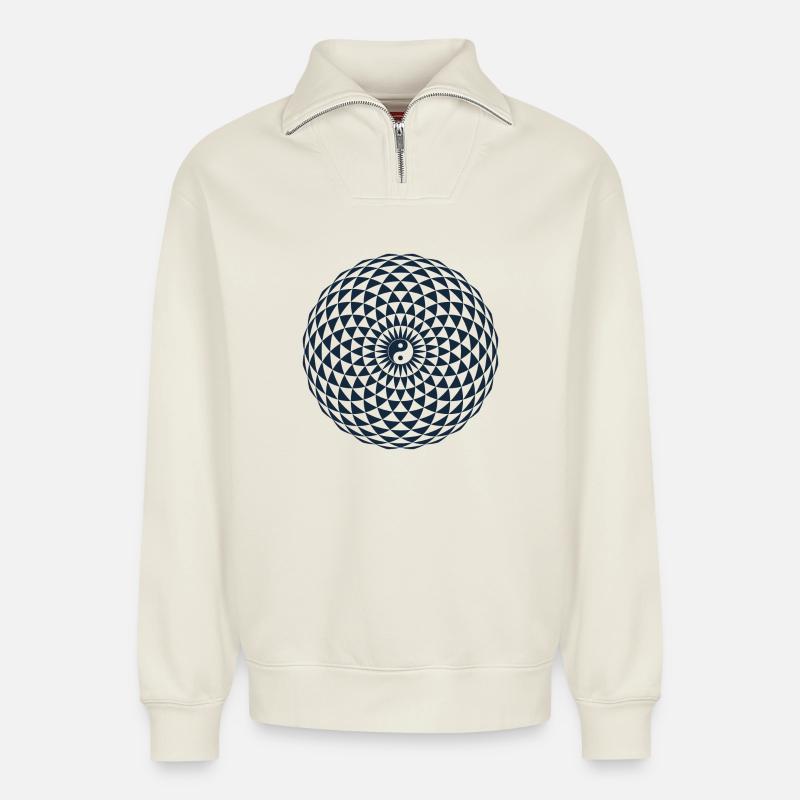 Torus, Heilige Geometrie - Relaxed Unisex Organic Half Zip Sweatshirt – von SPREAD - Naturweiß