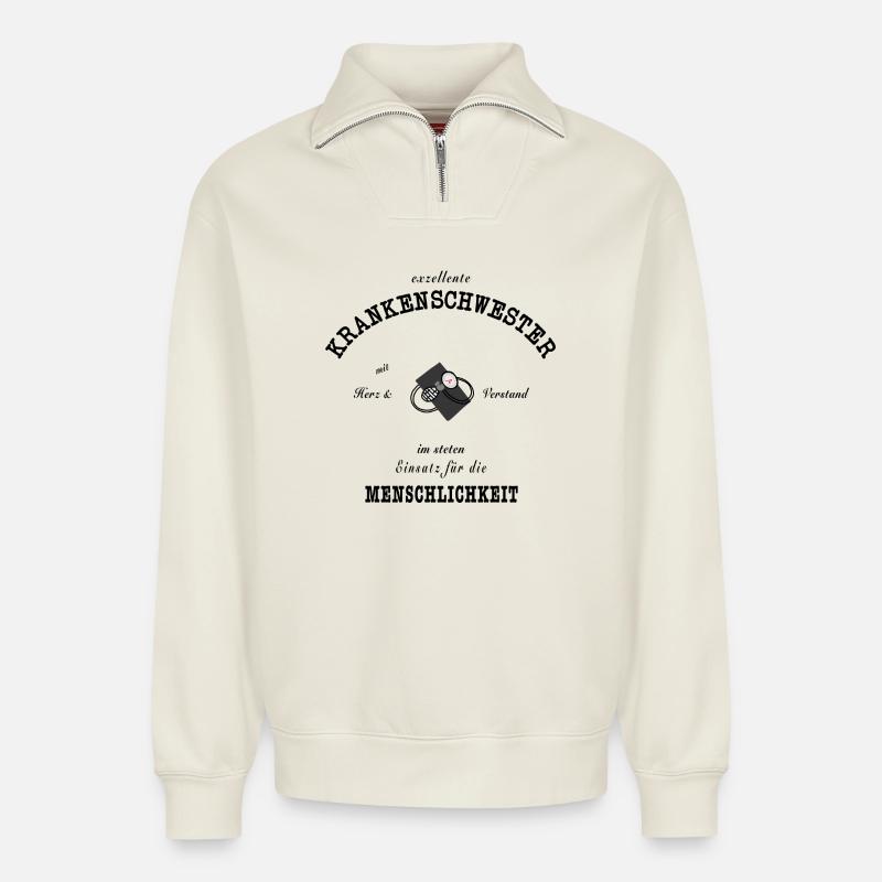 Excellent nurse - Relaxed Unisex Organic Half Zip Sweatshirt – by SPREAD - off white