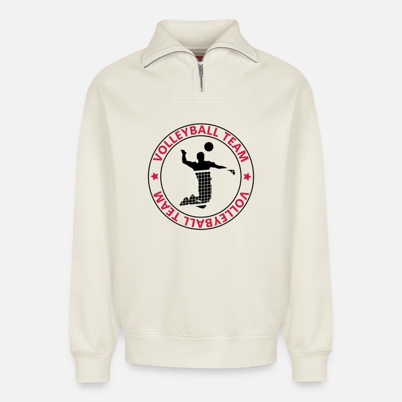 l'équipe de volley-ball - Sweat unisexe décontracté en coton biologique à demi-zip – de SPREAD - blanc cassé