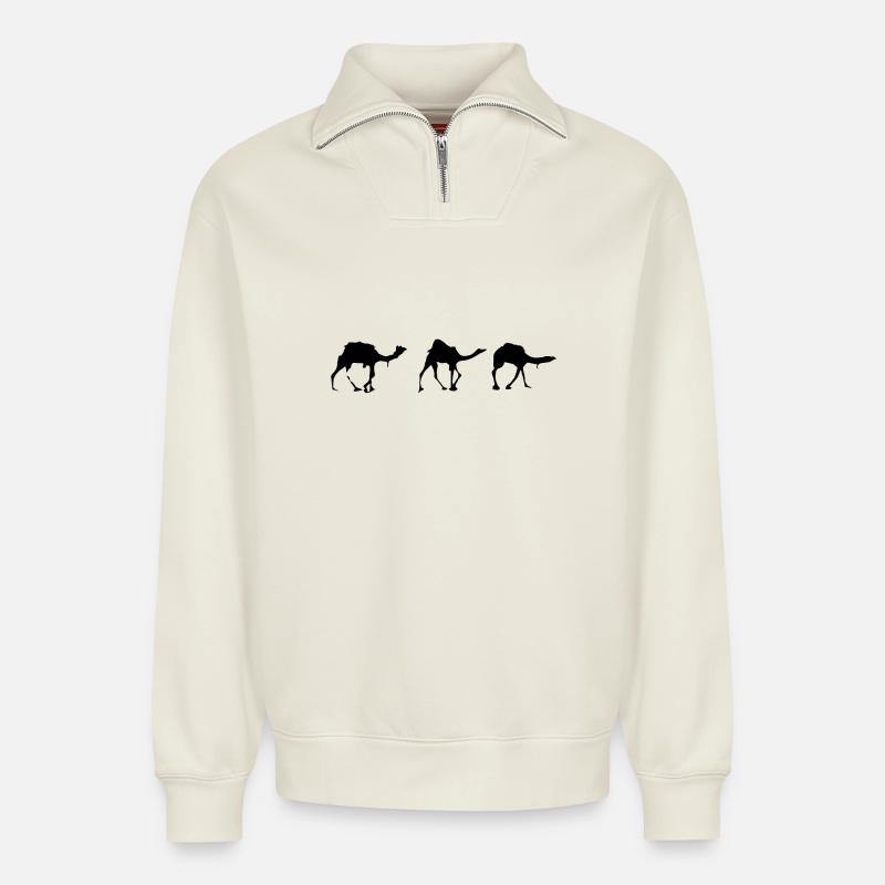 Kamele - Relaxed Unisex Organic Half Zip Sweatshirt – von SPREAD - Naturweiß