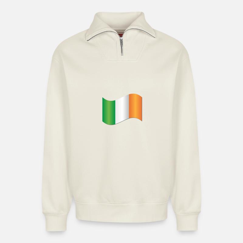 Drapeau irlandais - Sweat unisexe décontracté en coton biologique à demi-zip – de SPREAD - blanc cassé