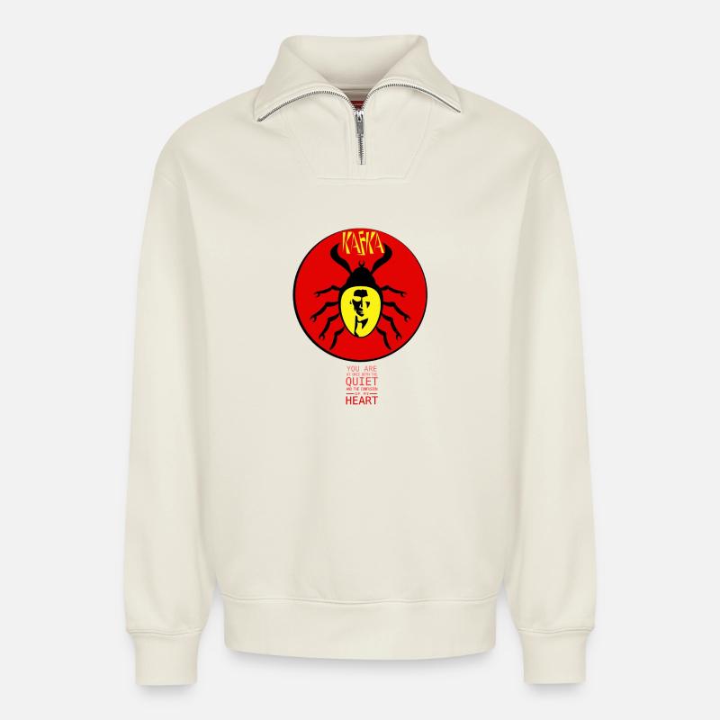Franz Kafka - Die Verwandlung - Relaxed Unisex Organic Half Zip Sweatshirt – von SPREAD - Naturweiß