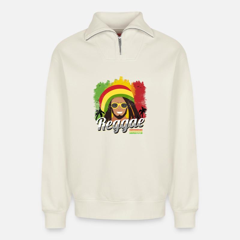 Reggae Rasta Vibe Portrait - Relaxed Unisex Organic Half Zip Sweatshirt – von SPREAD - Naturweiß