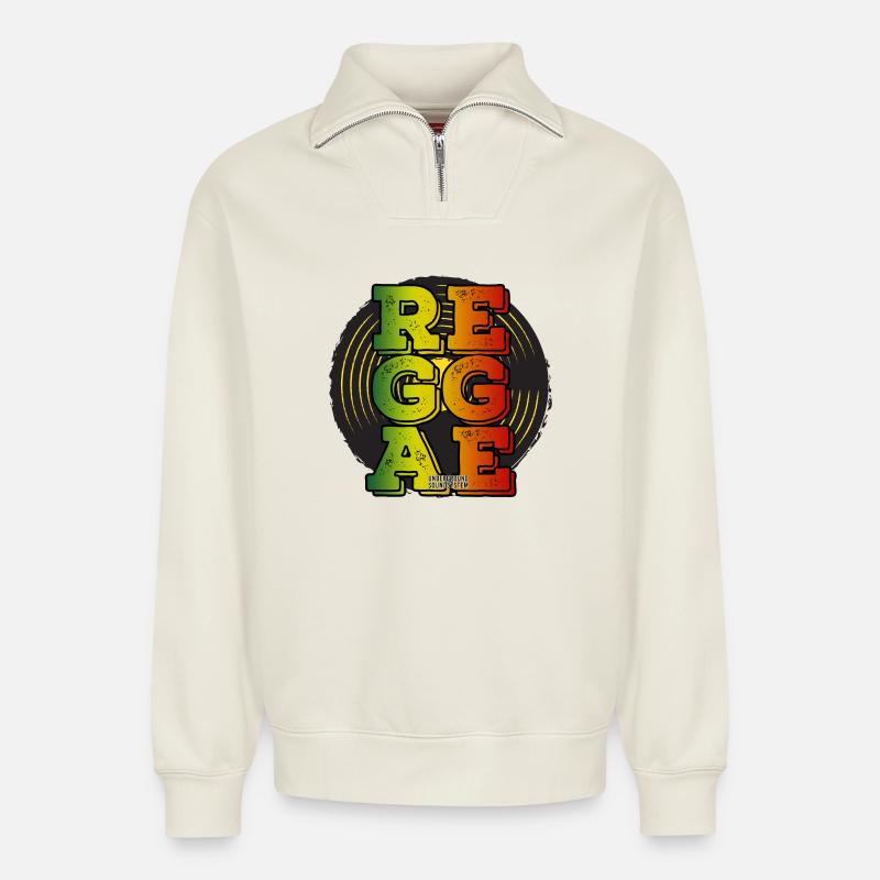 Reggae Neon Logo - Sweat unisexe décontracté en coton biologique à demi-zip – de SPREAD - blanc cassé
