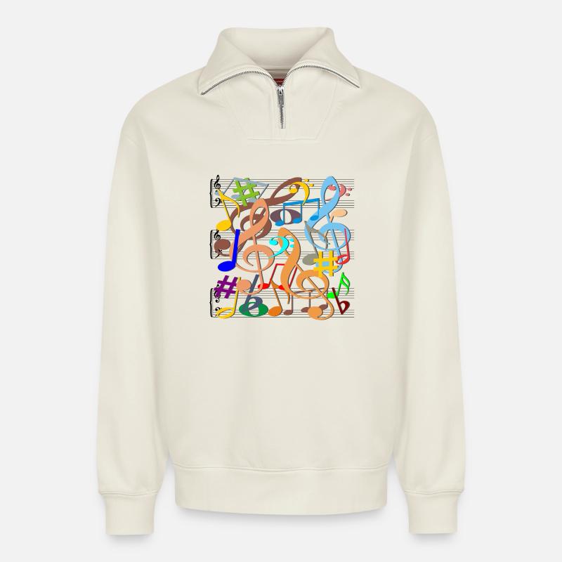 Musiknoten - Relaxed Unisex Organic Half Zip Sweatshirt – von SPREAD - Naturweiß