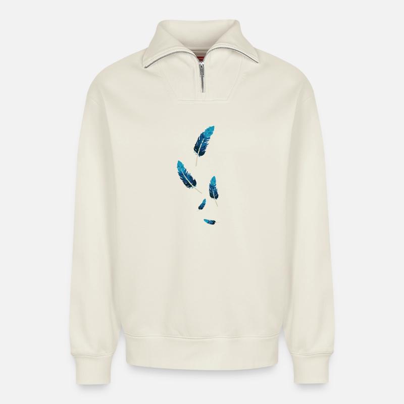 Plumes - Sweat unisexe décontracté en coton biologique à demi-zip – de SPREAD - blanc cassé