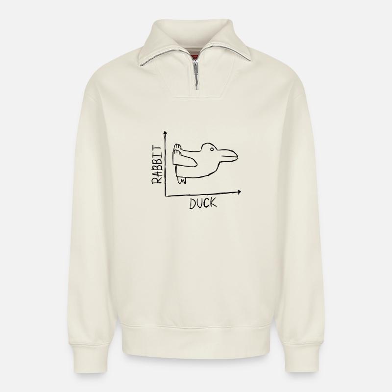 Rabbit Duck - Relaxed Unisex Organic Half Zip Sweatshirt – by SPREAD - off white