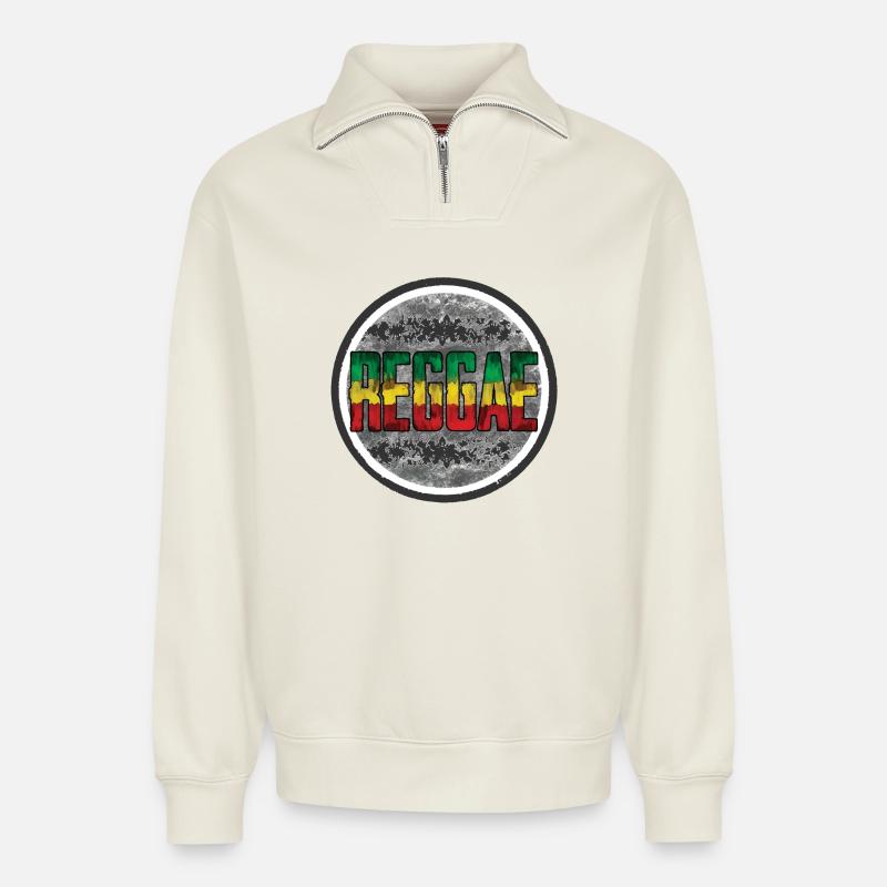 Regenbogen Rasta Friedenssymbol - Relaxed Unisex Organic Half Zip Sweatshirt – von SPREAD - Naturweiß