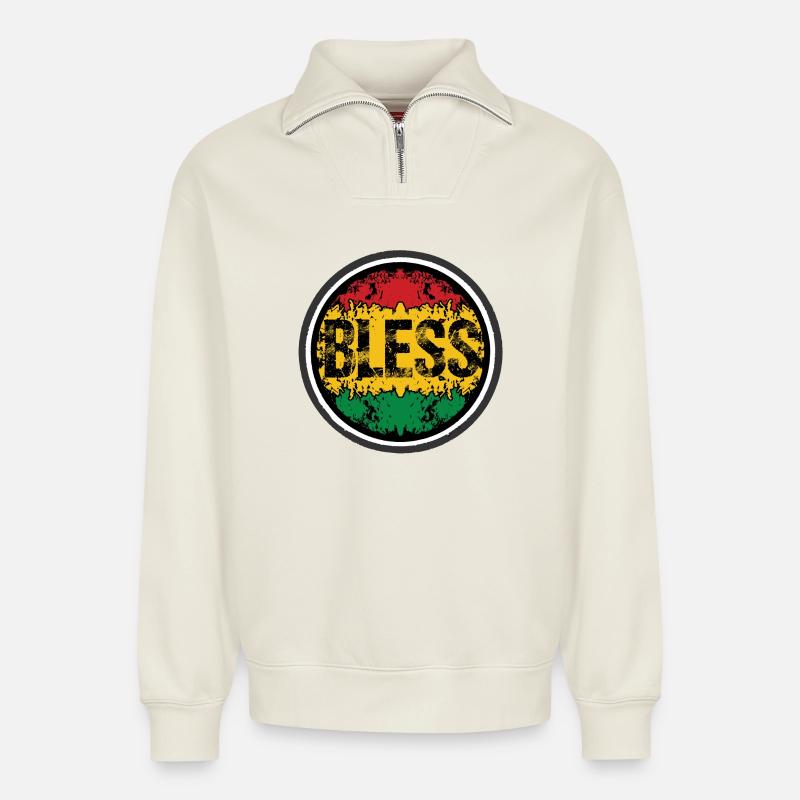Rastafarian Blumen Muster - Relaxed Unisex Organic Half Zip Sweatshirt – von SPREAD - Naturweiß