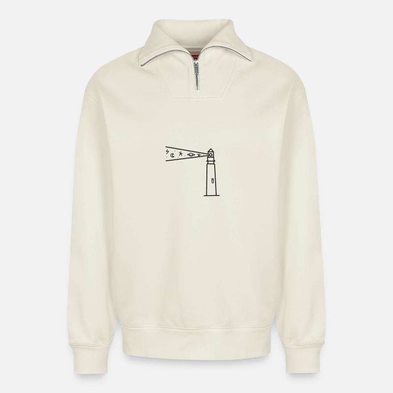 Leuchtturm - Relaxed Unisex Organic Half Zip Sweatshirt – von SPREAD - Naturweiß