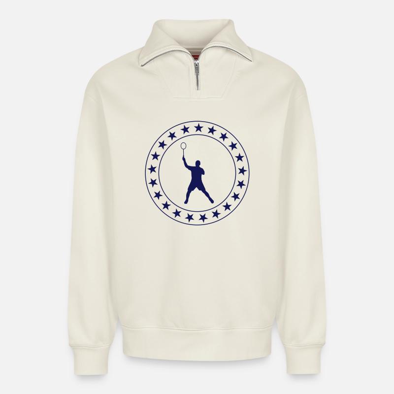Badminton - Relaxed Unisex Organic Half Zip Sweatshirt – von SPREAD - Naturweiß