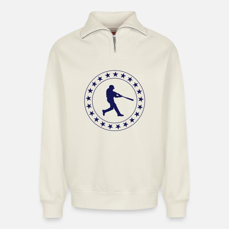 Baseball - Relaxed Unisex Organic Half Zip Sweatshirt – von SPREAD - Naturweiß