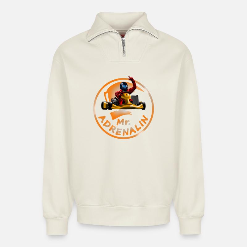 Karting Mr. Adrenalin - Relaxed Unisex Organic Half Zip Sweatshirt – von SPREAD - Naturweiß