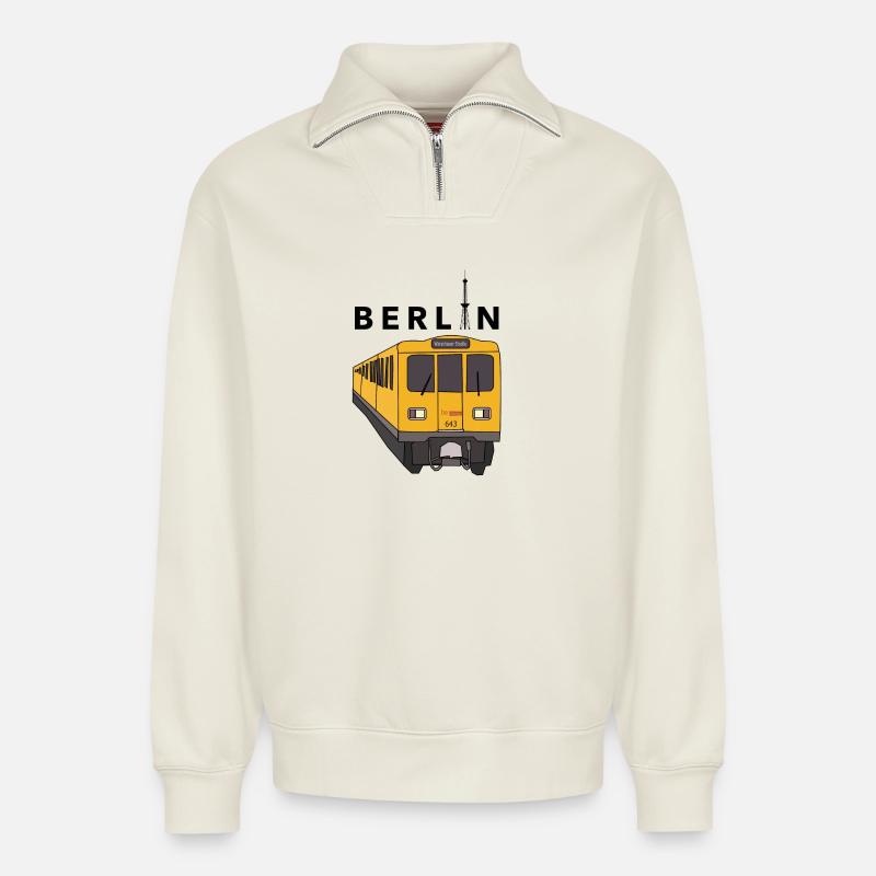 Berlin subway - Relaxed Unisex Organic Half Zip Sweatshirt – by SPREAD - off white