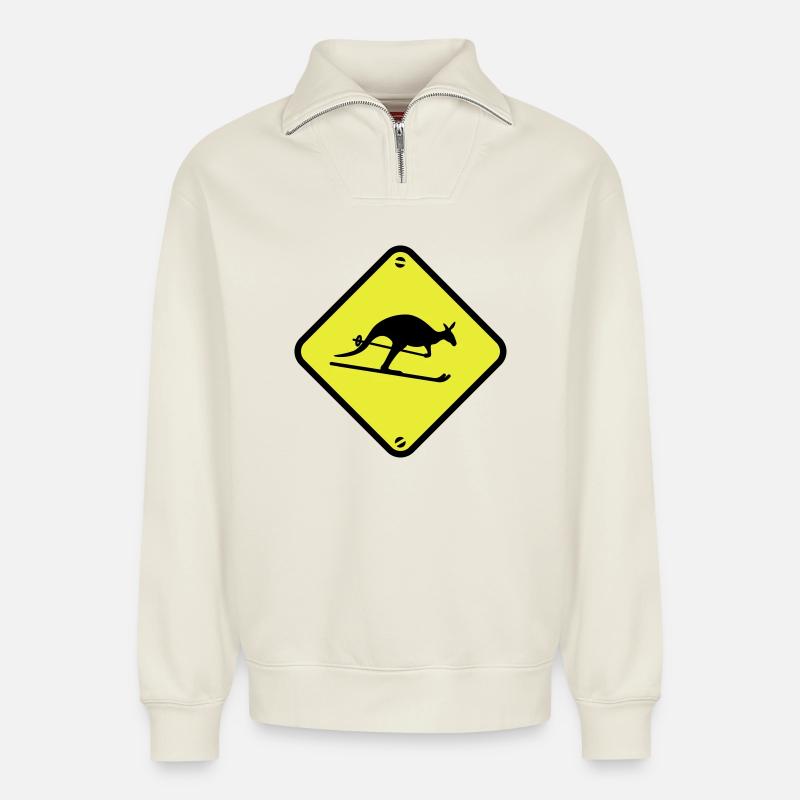 skiing - Relaxed Unisex Organic Half Zip Sweatshirt – by SPREAD - off white