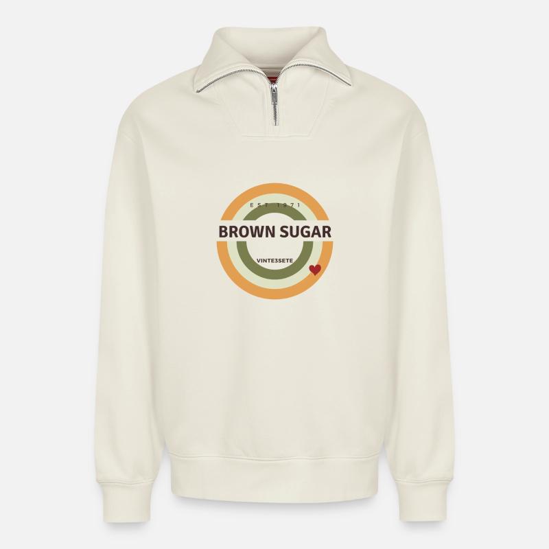 Brauner Zucker - Relaxed Unisex Organic Half Zip Sweatshirt – von SPREAD - Naturweiß