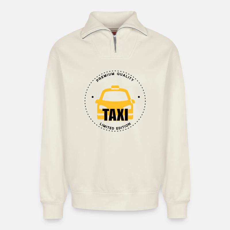 Taxi - Sweat unisexe décontracté en coton biologique à demi-zip – de SPREAD - blanc cassé