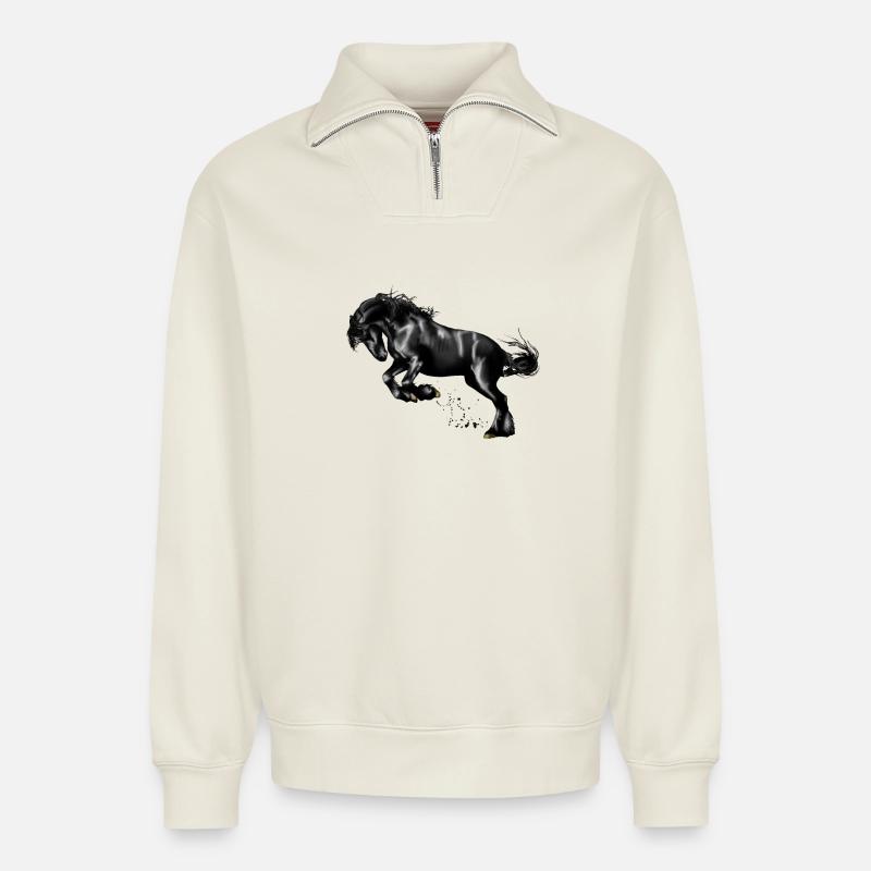 Pferd - Relaxed Unisex Organic Half Zip Sweatshirt – von SPREAD - Naturweiß