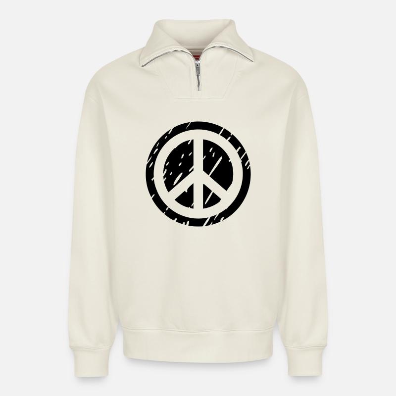 paix - Sweat unisexe décontracté en coton biologique à demi-zip – de SPREAD - blanc cassé