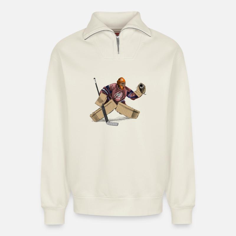 Eishockey Torwart - Relaxed Unisex Organic Half Zip Sweatshirt – von SPREAD - Naturweiß