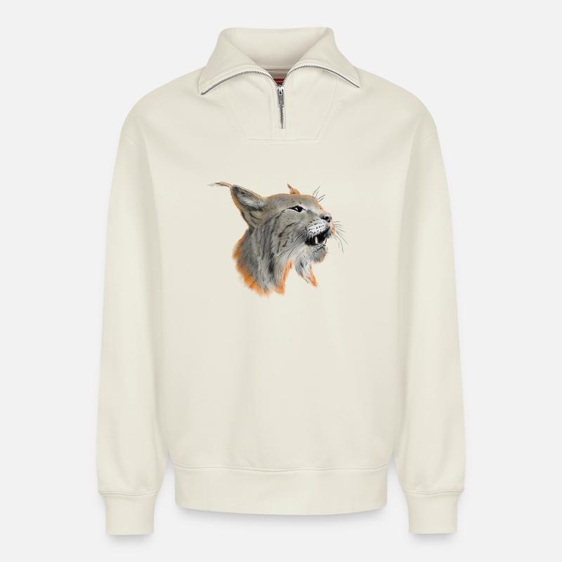 Luchs - Relaxed Unisex Organic Half Zip Sweatshirt – von SPREAD - Naturweiß
