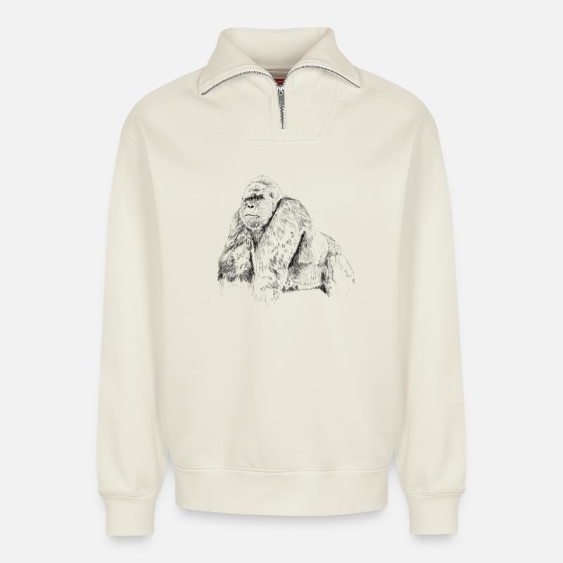 Gorilla - Relaxed Unisex Organic Half Zip Sweatshirt – von SPREAD - Naturweiß