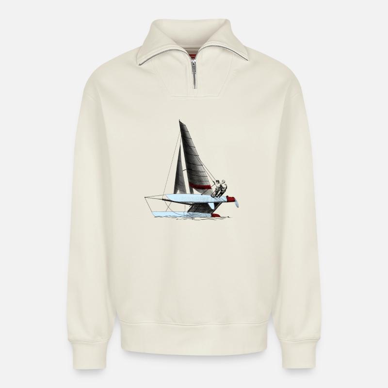 catamaran - Relaxed Unisex Organic Half Zip Sweatshirt – by SPREAD - off white
