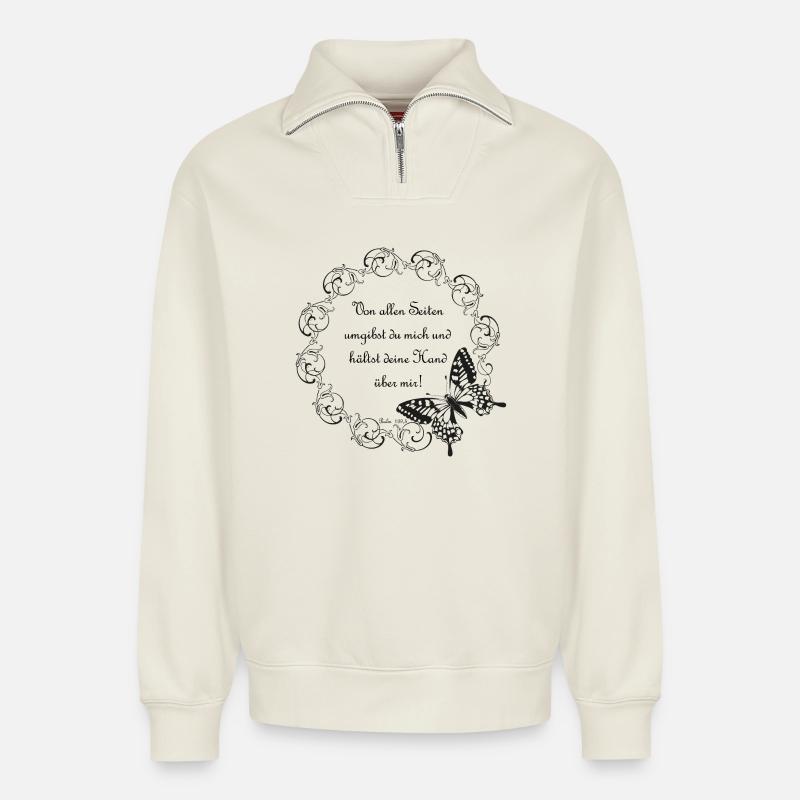 Psalm 139 - Relaxed Unisex Organic Half Zip Sweatshirt – von SPREAD - Naturweiß