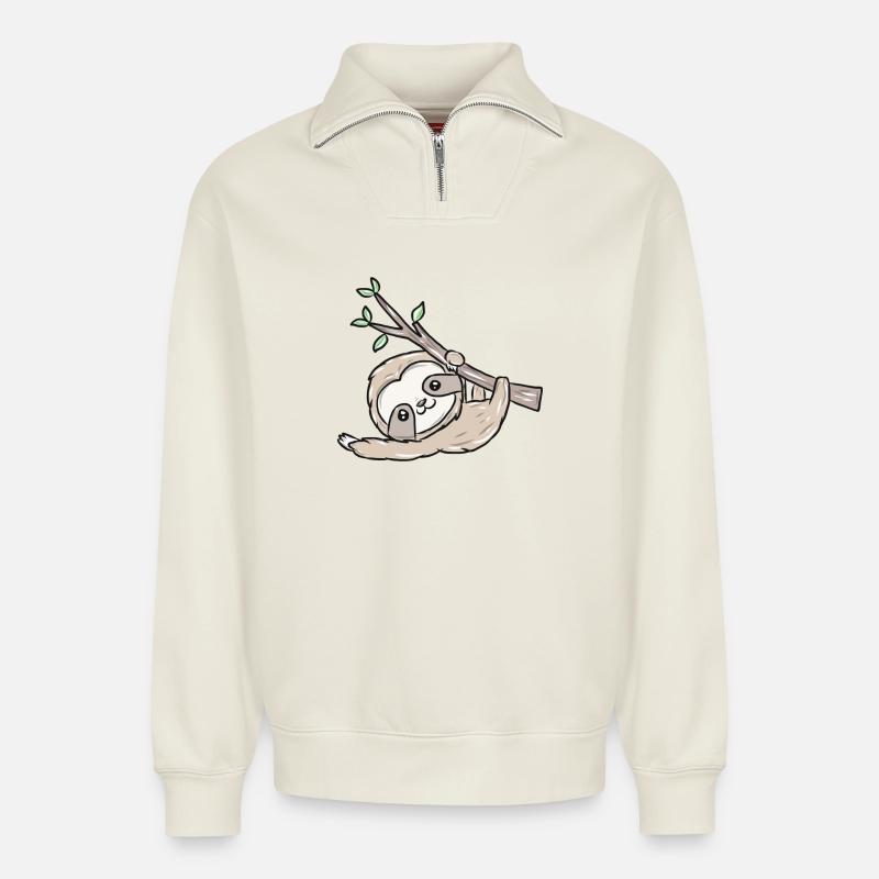 Faultier - Relaxed Unisex Organic Half Zip Sweatshirt – von SPREAD - Naturweiß