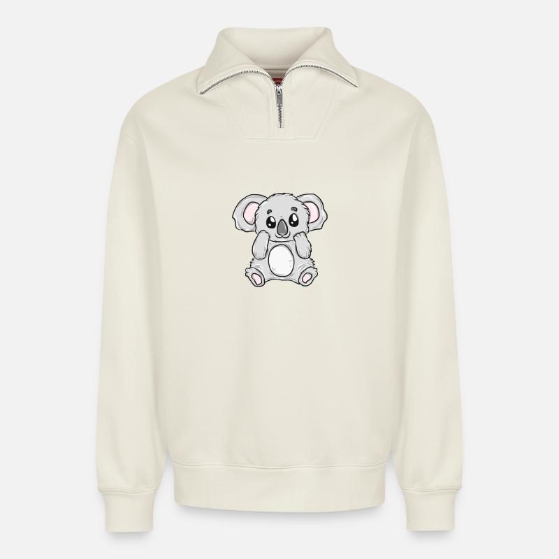Kleiner Koala Kuschelfigur - Relaxed Unisex Organic Half Zip Sweatshirt – von SPREAD - Naturweiß