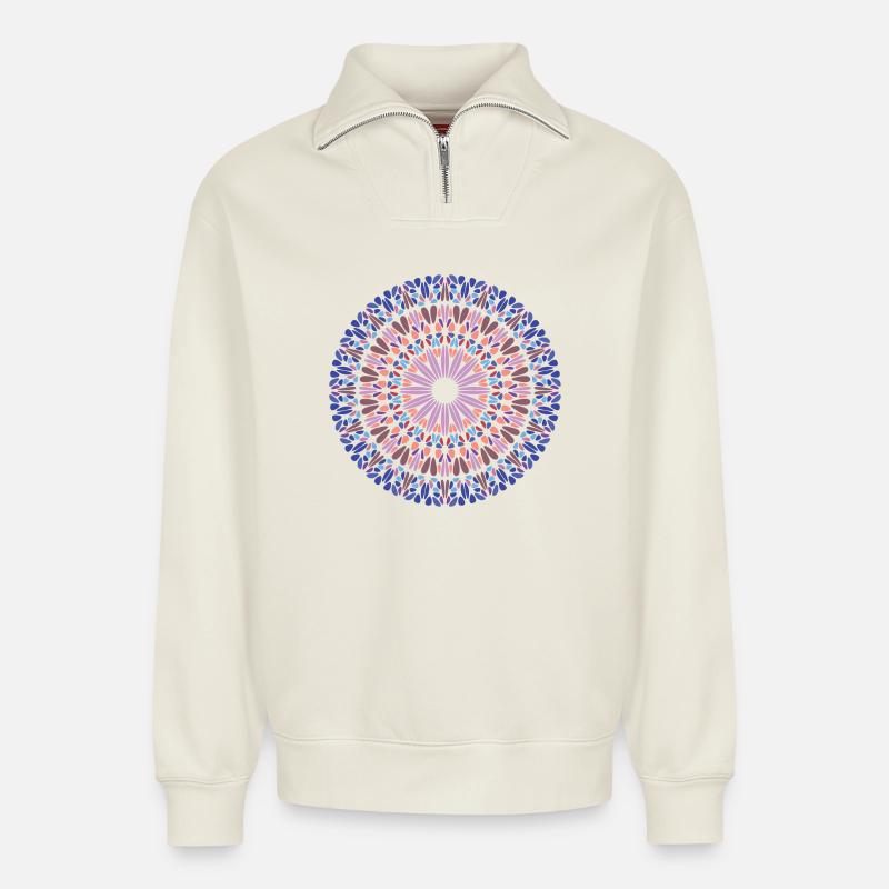 Mandala Mandala - Sweat unisexe décontracté en coton biologique à demi-zip – de SPREAD - blanc cassé