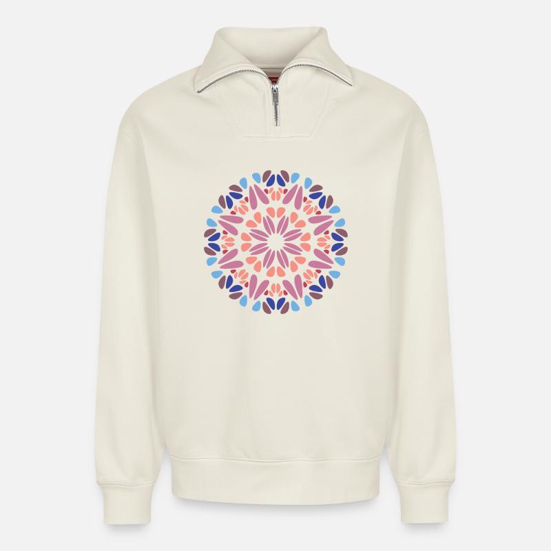 Mandala - Relaxed Unisex Organic Half Zip Sweatshirt – von SPREAD - Naturweiß