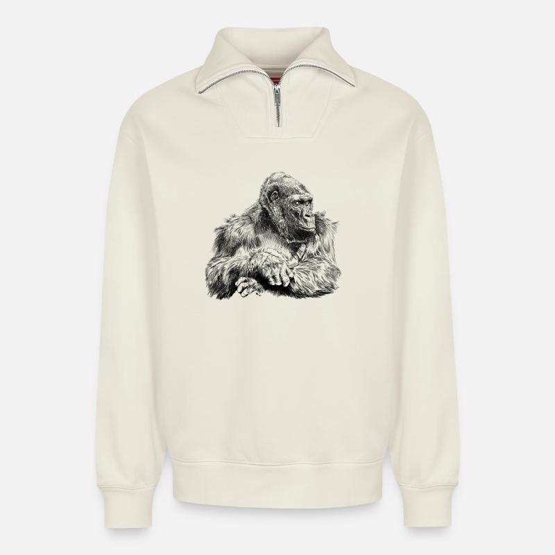 gorilla - Sweat unisexe décontracté en coton biologique à demi-zip – de SPREAD - blanc cassé