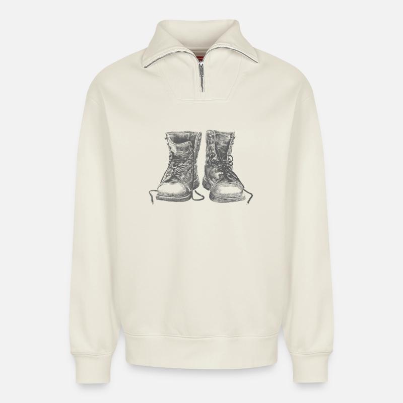 Schuhe - Relaxed Unisex Organic Half Zip Sweatshirt – von SPREAD - Naturweiß
