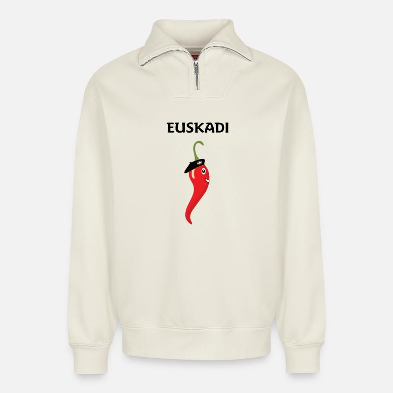 basque - Sweat unisexe décontracté en coton biologique à demi-zip – de SPREAD - blanc cassé