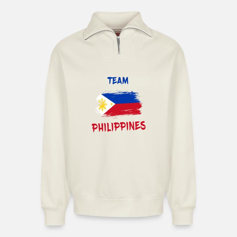 Team Philippinen / Manila - Relaxed Unisex Organic Half Zip Sweatshirt – von SPREAD - Naturweiß