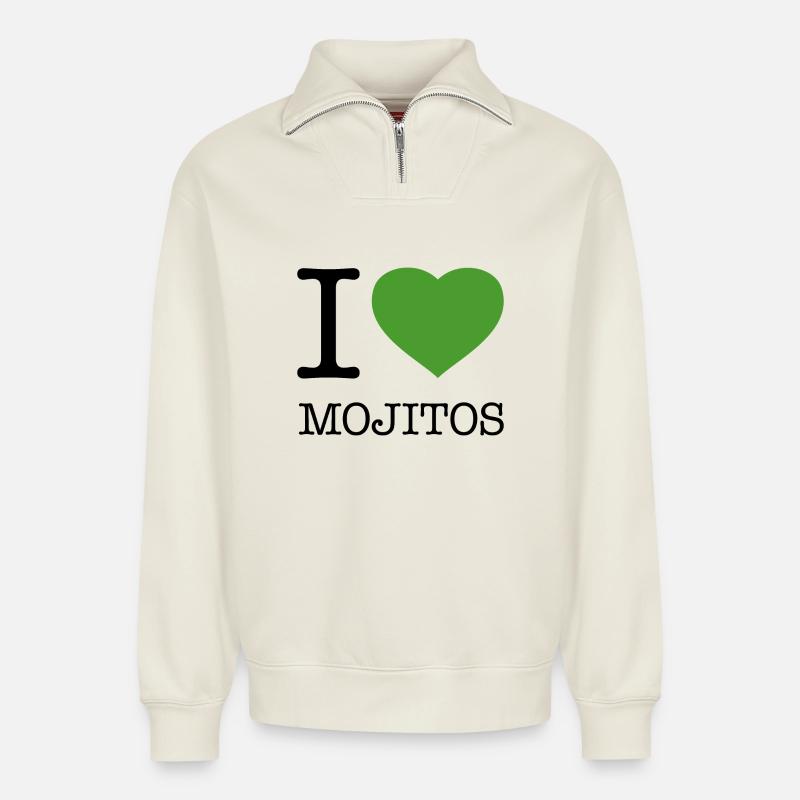 I LOVE MOJITOS - Relaxed Unisex Organic Half Zip Sweatshirt – von SPREAD - Naturweiß