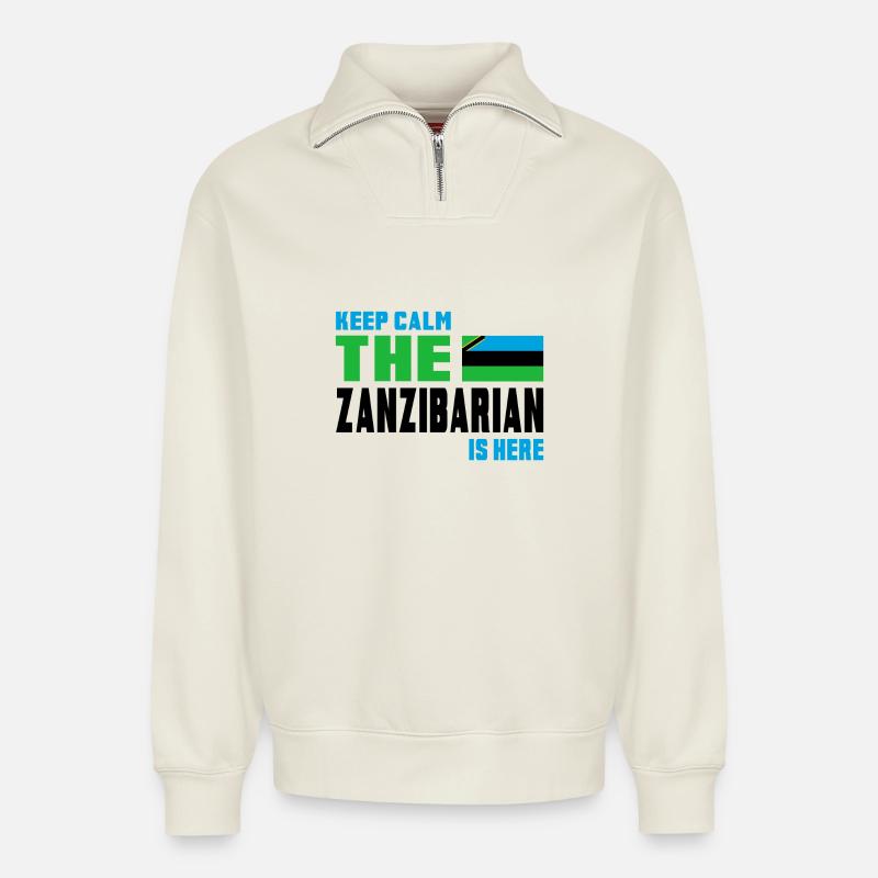Keep Calm Design / Geschenk Tansania - Relaxed Unisex Organic Half Zip Sweatshirt – von SPREAD - Naturweiß