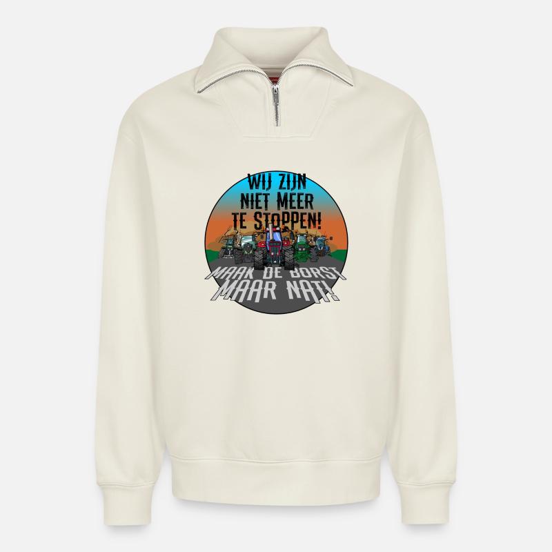 Wir sind nicht aufzuhalten - Relaxed Unisex Organic Half Zip Sweatshirt – von SPREAD - Naturweiß