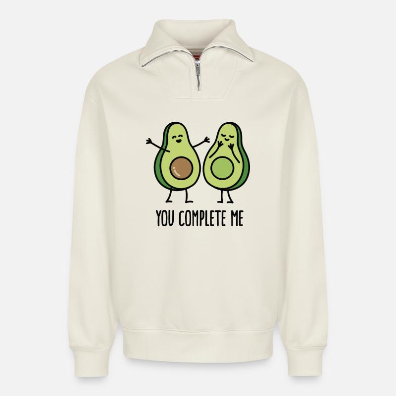 You complete me - Avocado - Relaxed Unisex Organic Half Zip Sweatshirt – von SPREAD - Naturweiß