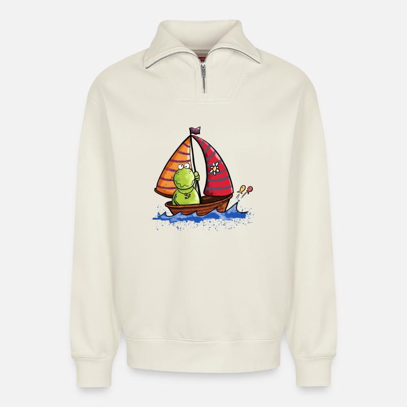 Frosch auf See - Relaxed Unisex Organic Half Zip Sweatshirt – von SPREAD - Naturweiß