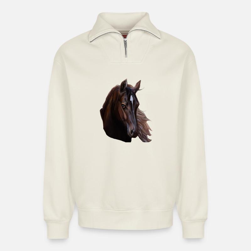 Pferd - Relaxed Unisex Organic Half Zip Sweatshirt – von SPREAD - Naturweiß