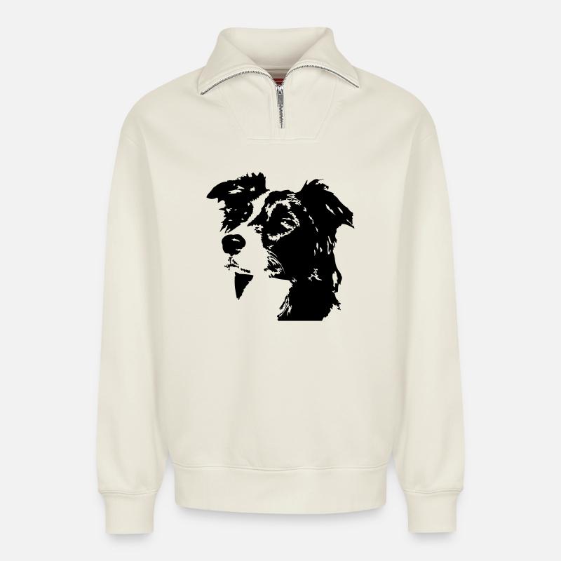 Border Collie Head - Sweat unisexe décontracté en coton biologique à demi-zip – de SPREAD - blanc cassé