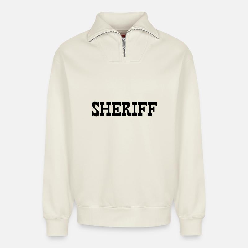 SHERIFF - Sweat unisexe décontracté en coton biologique à demi-zip – de SPREAD - blanc cassé
